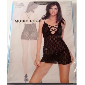 Music Legs Women's Lace up Front Stretch Lace Mini with Thong